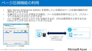 データベースのファイルを BLOB ストレージに直接配置
• SQL Server 2014 ではデータベースのファイルを直接BLOBストレージ
に配置することが可能
• これにより、インスタンスサイズに応じた接続可能なディスクの本数に
よる、データベースの最大サイズの制限が緩和される
25Windows Azure 内の SQL Server データ ファイル http://technet.microsoft.com/ja-jp/library/dn385720(v=sql.120).aspx
BLOB
データファイル(mdf/ndf)
ログファイル(ldf)
仮想マシン
 