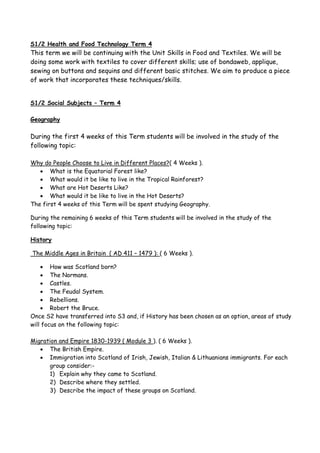 S1/2 Health and Food Technology Term 4
This term we will be continuing with the Unit Skills in Food and Textiles. We will ...
