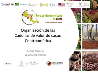 Anfitriones
Organización de las
Cadenas de valor de cacao
Centroamérica
Melba Navarro
VECO Mesoamérica
 