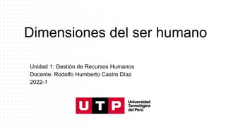 Dimensiones del ser humano
Unidad 1: Gestión de Recursos Humanos
Docente: Rodolfo Humberto Castro Díaz
2022-1
 