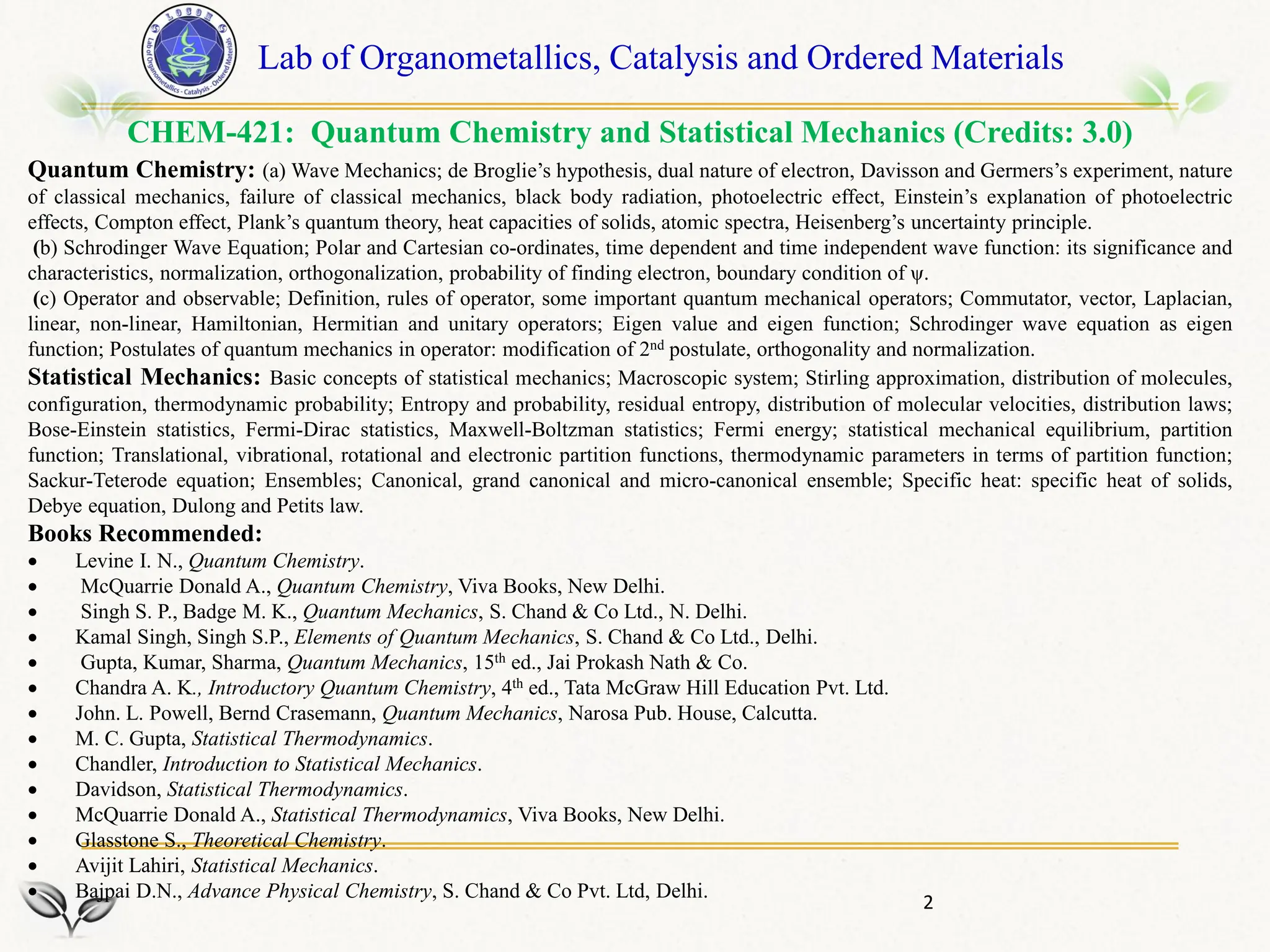 Quantum chemistry prestation SlideShow.. | PDF