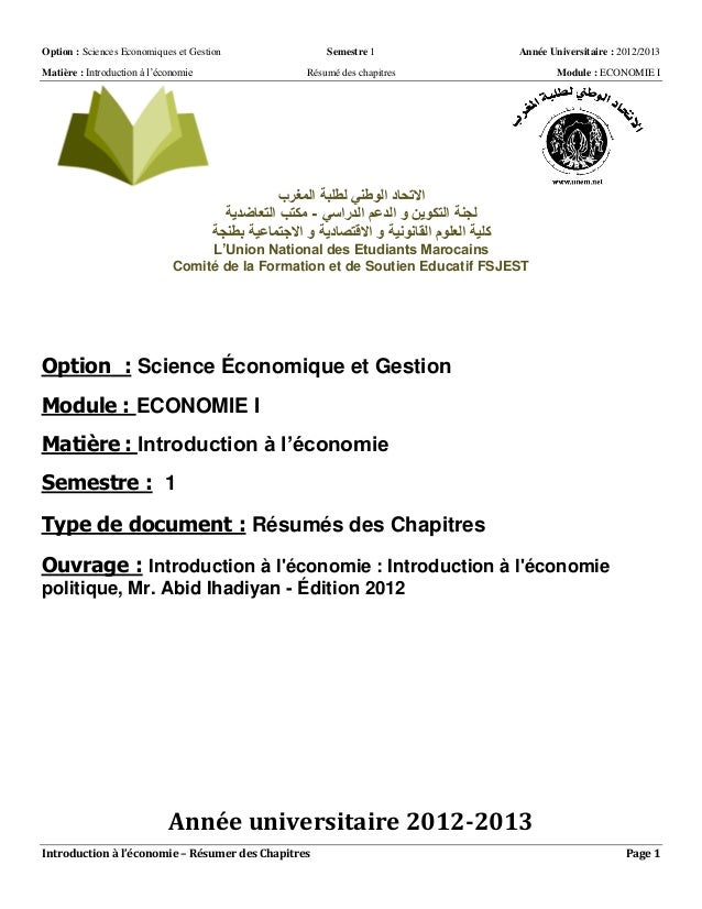 S1 Introduction à Léconomie Politique Résumés Des Chapitres - 