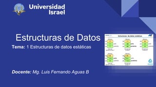 Estructuras de Datos
Tema: 1 Estructuras de datos estáticas
Docente: Mg. Luis Fernando Aguas B
 