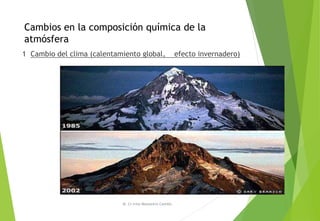 Cambios en la composición química de la
atmósfera
1 Cambio del clima (calentamiento global, efecto invernadero)
M. Cs Irma Mostacero Castillo
 