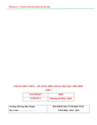 Tkbooks.vn – Chuyên sách tham khảo cho học sinh
CHUẨN KIẾN THỨC – KĨ NĂNG MÔN TIẾNG VIỆT BẬC TIỂU HỌC
LỚP 1
GIAI ĐOẠN ĐỌC
...