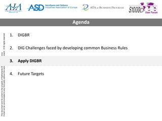 ThisdocumentanditscontentisthepropertyofNetherlandsMinistryofDefence
Itshallnotbecommunicatedtoanythirdpartywithouttheowner’swrittenconsent.©Allrightsreserved.
1. DIGBR
2. DIG Challenges faced by developing common Business Rules
3. Apply DIGBR
4. Future Targets
Agenda
 