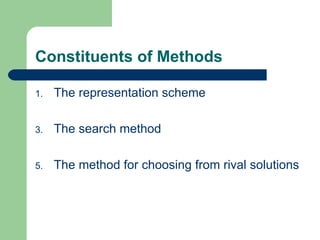 Constituents of Methods The representation scheme The search method The method for choosing from rival solutions 