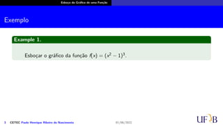 Esboço do Gráfico de uma Função
Exemplo
Example 1.
Esboçar o gráfico da função f(x) = (x2 − 1)3.
3 CETEC Paulo Henrique Ribeiro do Nascimento 01/06/2022
 
