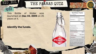 THE PAARAS QUIZ
This Bottle of Water was
launched on Dec 03, 2009 on 25
years of X.
Identify the funda.
 