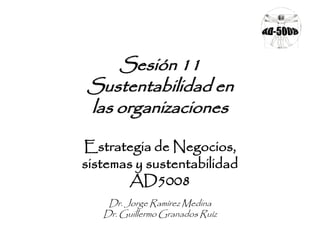 Sesión 11
Sustentabilidad en
las organizaciones
Estrategia de Negocios,
sistemas y sustentabilidad
AD5008
Dr. Jorge Ramírez Medina
Dr. Guillermo Granados Ruíz
 