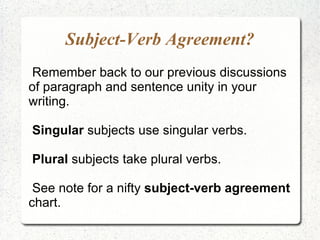 Subject-Verb Agreement? ,[object Object],[object Object]