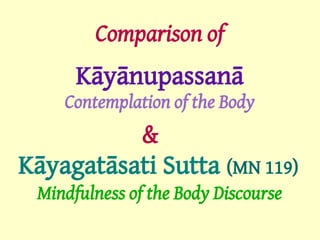 Comparison of
      Kāyānupassanā
    Contemplation of the Body
               &
Kāyagatāsati Sutta (MN 119)
 Mindfulness of the Body Discourse
 