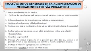 PROCEDIMIENTOS GENERALES EN LA ADMINISTRACIÓN DE
MEDICAMENTOS POR VÍA INHALATORIA
 