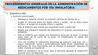 PROCEDIMIENTOS GENERALES EN LA ADMINISTRACIÓN DE
MEDICAMENTOS POR VÍA INHALATORIA
 