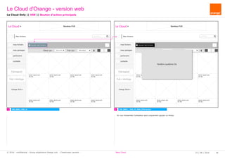 rechercher...
Mes fichiers
Ajouter des fichiers
lorem ipsum.ext
XX Mo
lorem ipsum.ext
XX Mo
lorem ipsum.ext
XX Mo
lorem ipsum.ext
XX Mo
lorem ipsum.ext
XX Mo
lorem ipsum.ext
XX Mo
lorem ipsum.ext
XX Mo
lorem ipsum.ext
XX Mo
mes fichiers
mes partages
partenaire
corbeille
Pub logiciel
Orange 2016
Filtrer par : tous (xx fi Trier par : Date d'ajout
Pub + stockage
lorem ipsum.ext
XX Mo
Le Cloud Bandeau PUB
rechercher...
Mes fichiers
Ajouter des fichiers
lorem ipsum.ext
XX Mo
lorem ipsum.ext
XX Mo
lorem ipsum.ext
XX Mo
lorem ipsum.ext
XX Mo
lorem ipsum.ext
XX Mo
lorem ipsum.ext
XX Mo
lorem ipsum.ext
XX Mo
lorem ipsum.ext
XX Mo
mes fichiers
mes partages
partenaire
corbeille
Pub logiciel
Orange 2016
Filtrer par : tous (xx fi Trier par : Date d'ajout
Pub + stockage
lorem ipsum.ext
XX Mo
Le Cloud Bandeau PUB
Fenêtre système Os
1 2CW_B001_VDE_M CW_B002__VDE_M_SSM_BTN-Action
Le Cloud Only || VDE || Bouton d'action principale
Le Cloud d'Orange - version web
25 / 08 / 2016 18© 2016 - confidential - Group eXpérience Design Lab - Chastrusse Laurent - New Cloud
En vue d'ensemble l'utilisateur peut uniquement ajouter un fichier.
 