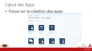 #JSS2014
• Focus sur la création des apps
L’ajout des Apps
 
