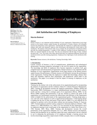 Job Satisfaction Introduction.pdf Job Satisfaction and Training of Employees | PDF