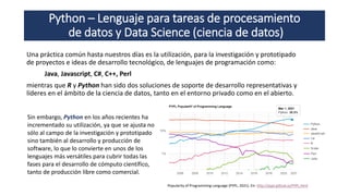 Python – Lenguaje para tareas de procesamiento
de datos y Data Science (ciencia de datos)
Una práctica común hasta nuestro...