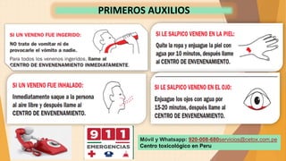 PRIMEROS AUXILIOS
Móvil y Whatsapp: 920-008-680servicios@cetox.com.pe
Centro toxicológico en Peru
 