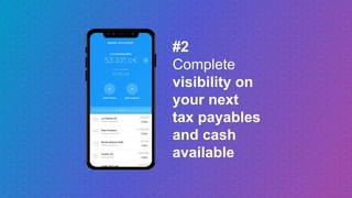#2
Complete
visibility on
your next
tax payables
and cash
available
 