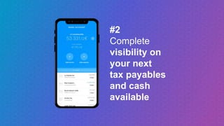 #2
Complete
visibility on
your next
tax payables
and cash
available
 