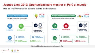 Juegos Lima 2019: Oportunidad para mostrar el Perú al mundo
Más de 175,000 visitantes durante evento multideportivo
Del 26...