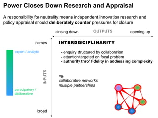 INTERDISCIPLINARITY
- enquiry structured by collaboration
- attention targeted on focal problem
- authority thro’ fidelity...