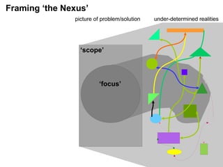 ‘scope’
‘system’
‘focus’
under-determined realitiespicture of problem/solution
Framing ‘the Nexus’
 
