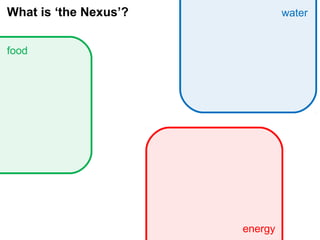 What is ‘the Nexus’?
food
water
energy
 