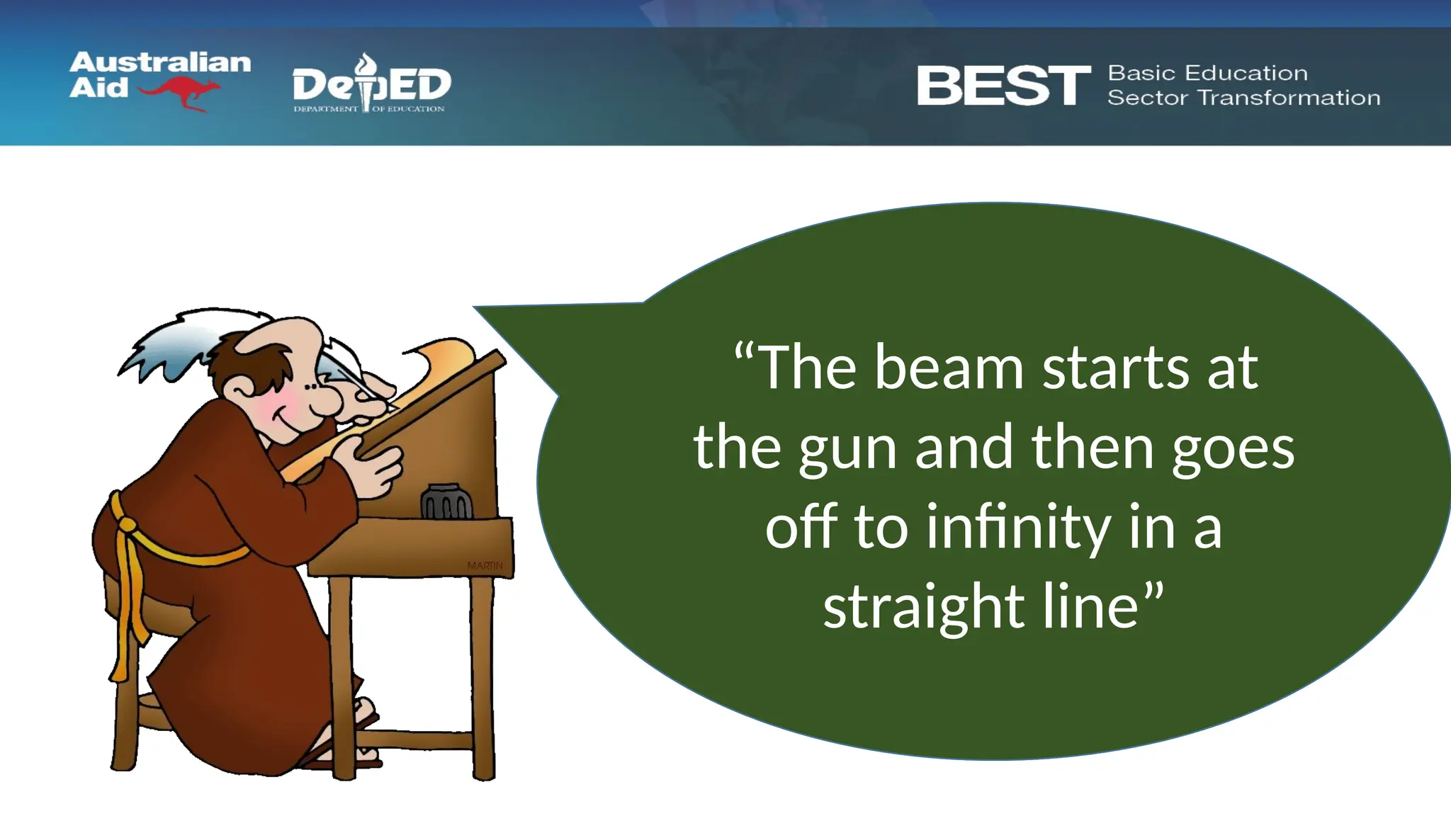 “Ah! the beam of light
from Pal’s toy ray gun
is like a ray”
“The beam starts at
the gun and then goes
off to infinity in a
straight line”
 
