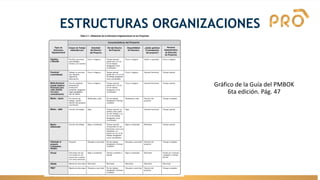 ESTRUCTURAS ORGANIZACIONES
Gráfico de la Guía del PMBOK
6ta edición. Pág. 47
 