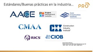 Estándares/Buenas prácticas en la industria…
Dayana Romero Monroy
Project Controls Lead. MBA Project Management. Ing. Civil
. PMP ®. SFPC ®. SFC™ SDC™ SMC™. PM4R. SSYB ™
 