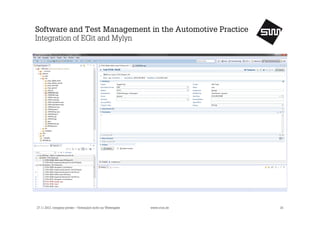 Software and Test Management in the Automotive Practice
Integration of EGit and Mylyn

27.11.2013, company private – Vertraulich nicht zur Weitergabe

www.s1nn.de

24

 