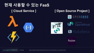 Unless otherwise indicated, these slides are © 2013 -2018 Piv otal Software, Inc. and licensed under a
Creative Commons Attribution-NonCommercial license: http://creativecommons.org/licenses/by-nc/3.0/
현재 사용할 수 있는 FaaS
9
[ Cloud Service ] [ Open Source Project ]
 