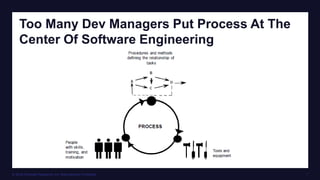 © 2016 Forrester Research, Inc. Reproduction Prohibited 7
Too Many Dev Managers Put Process At The
Center Of Software Engineering
 