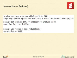 Basics of RDD
More Actions - Reduce()
 