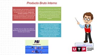 Producto Bruto Interno
Valor monetario de los bienes y servicios
finales producidos por una economía en
un período determinado y dentro del
territorio nacional. EL PIB ayuda
a medir el crecimiento o decrecimiento de
la producción de bienes y servicios del
conjunto de las empresas de cada país.
¿Por qué es importante que crezca el PIB?
Indica la competitividad de las empresas.
Si la producción de las empresas no crece
significa que no se está invirtiendo en la
creación de nuevas empresas, por lo
tanto, tampoco crece la generación de
empleos.
Si el PIB crece por abajo de la inflación
significa que los aumentos salariales serán
menores que la misma.
Un crecimiento del PIB representa
mayores ingresos para el gobierno a
través de impuestos. Para obtener
mayores ingresos, el Gobierno
debe estimular para la inversión no
especulativa (inversión directa a
empresas; productivas) y fortalecer las
condiciones para que las empresas
existentes sigan creciendo.
Recuperado de:
https://www.google.com/search?q=animado+profesor&tbm=isch&hl=es&ved=2ahUKEwjgp4yd
ytfoA
hU3CLkGHaJMAdQQrNwCKAB6BAgBEG8&biw=1349&bih=657#imgrc=narhoDFCtSP5aM
 