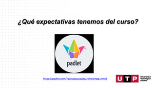 ¿Qué expectativas tenemos del curso?
https://padlet.com/rquispepucp/gb2rp9w6mpg1mntd
 
