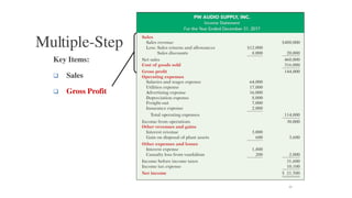 Key Items:
 Sales
 Gross Profit
50
Multiple-Step
 