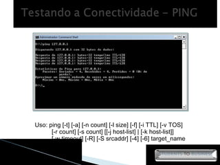Uso: ping [-t] [-a] [-n count] [-l size] [-f] [-i TTL] [-v TOS] [-r count] [-s count] [[-j host-list] | [-k host-list]] [-w timeout] [-R] [-S srcaddr] [-4] [-6] target_name 