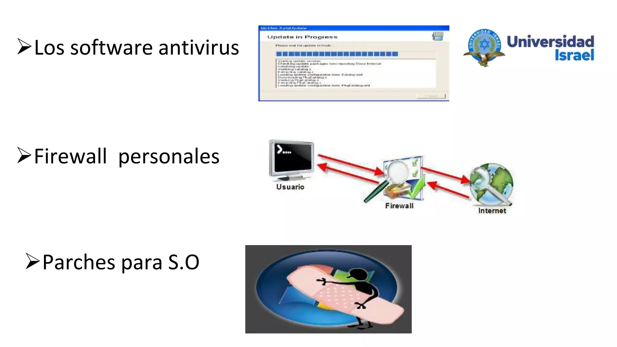 Los software antivirus
Firewall personales
Parches para S.O
 