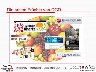 Die ersten Früchte von OGD…




    26.06.2012   MD-OS/IKT – Office of the CIO   19
 