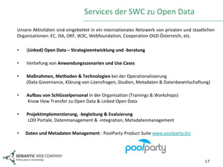 Services der SWC zu Open Data
Unsere Aktivitäten sind eingebettet in ein internationales Netzwerk von privaten und staatli...