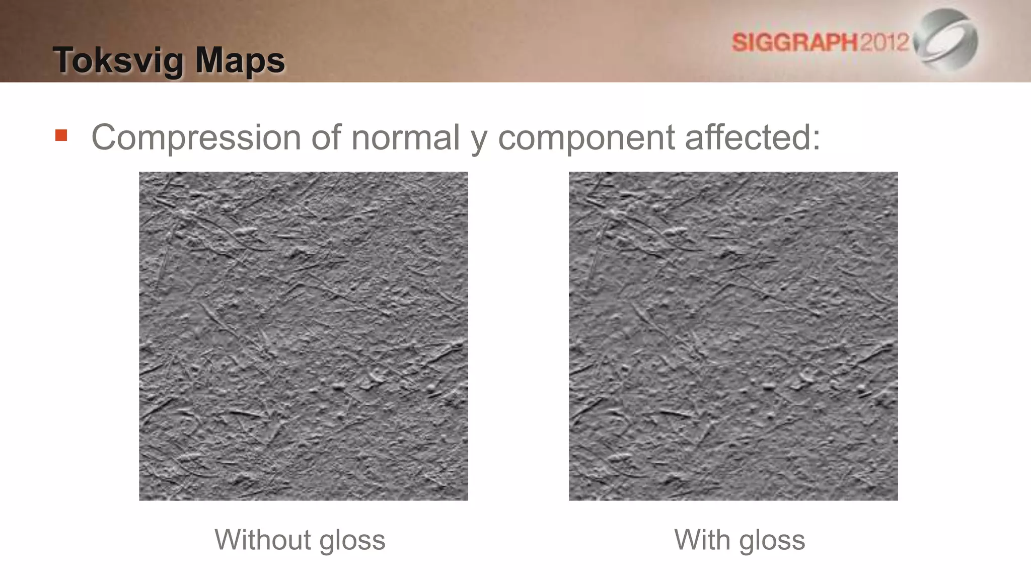 Toksvig Maps

 Compression of normal y component affected:




         Without gloss              With gloss
 