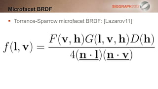 Microfacet BRDF

 Torrance-Sparrow microfacet BRDF: [Lazarov11]
 
