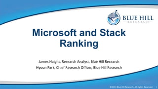 ©2013 Blue Hill Research. All Rights Reserved. ©2013 Blue Hill Research. All Rights Reserved.
Microsoft and Stack
Ranking
James Haight, Research Analyst, Blue Hill Research
Hyoun Park, Chief Research Officer, Blue Hill Research
1
 