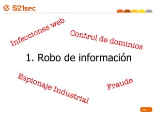 Pág.  1. Robo de información Infecciones web Fraude Espionaje Industrial Control de dominios 