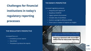 26/09/2022 Presentation b.fine
Challenges for ﬁnancial
institutions in today's
regulatory reporting
processes
THE BANK'S P...