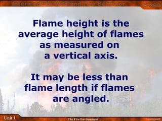 1-24-S290-EPUnit 1 The Fire Environment
Flame height is the
average height of flames
as measured on
a vertical axis.
It may be less than
flame length if flames
are angled.
 