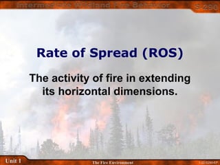 1-32-S290-EPUnit 1 The Fire Environment
Rate of Spread (ROS)
The activity of fire in extending
its horizontal dimensions.
 